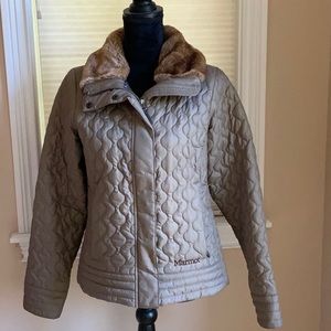 Nearly New Marmot Coat with Faux Fur Collar & side zip pockets